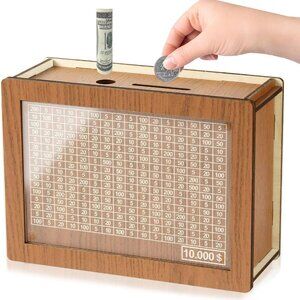 10000 Savings Challenge Box, Cashbox Kakeibo Money Box, Cash Vault Wooden Saving